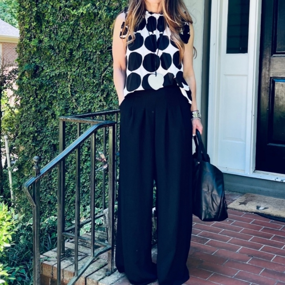 BRAND NEW! Fabulous Black Boho Wide Leg Solid Pleated Pants - Picture 2 of 11